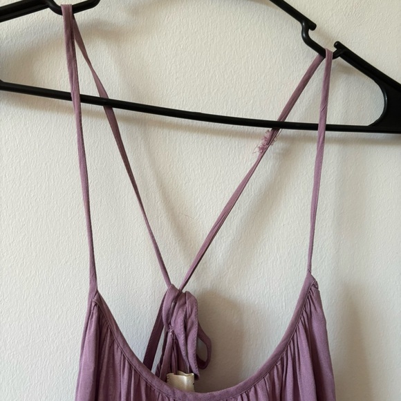 Aritzia TNA Womens Open Black Flowy Tie Ruffle Tiered
Mini Dress in Lavender - Picture 12 of 14